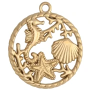 Round 20 mm braided effect pendant - marine motif - 304 Gold stainless steel x1