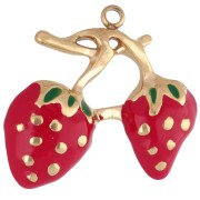 Strawberry pendant 21x23 mm with epoxy resin - 304 Gold stainless steel - Red|raw }}