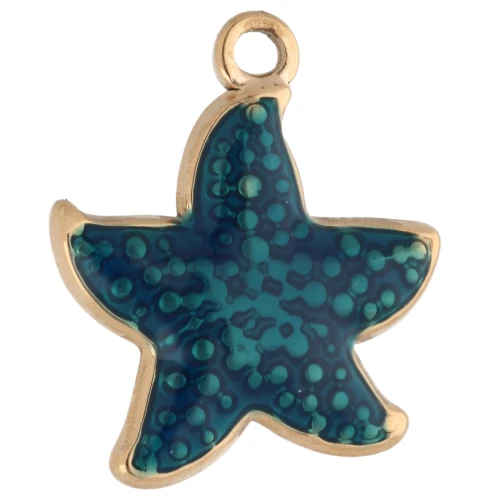 Starfish Charm 16.5x15 mm in Epoxy Resin - 304 Gold Stainless Steel - Blue x1