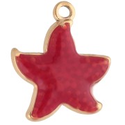 Starfish Charm 16.5x15 mm in Epoxy Resin - 304 Gold Stainless Steel - Red x1