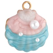 Shell charm 18x16 mm with epoxy resin - 304 stainless steel Gilded - Blue - Pink