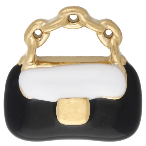 Handbag charm 12 mm epoxy resin - 304 stainless steel Gold - White - Black x1