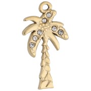 Palm tree charm 20x11 mm with rhinestones - 304 Gold stainless steel - Crystal x1