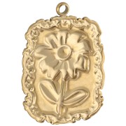 Pendant frame 26x18 mm flower motif - epoxy resin - 304 Gold stainless steel - Pink