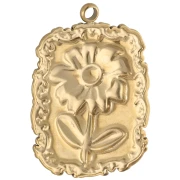 Pendant frame 26x18 mm flower motif - epoxy resin - 304 Gold stainless steel - Pink