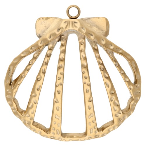 Hammered openwork shell pendant 29x28 mm - 304 Gold stainless steel x1