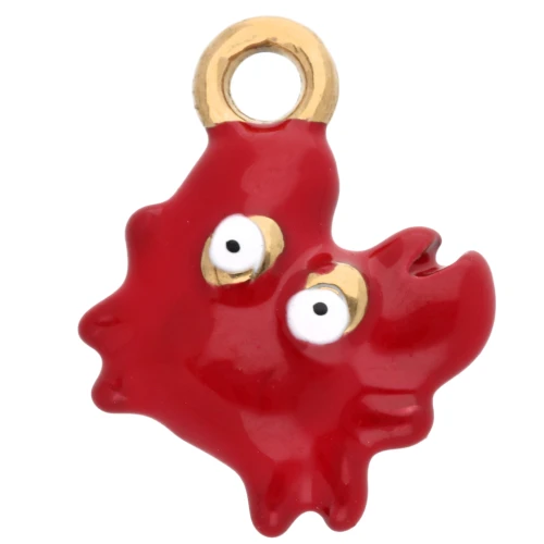 Crab charm 14x11 mm with epoxy resin - 304 Gold stainless steel - Red x1
