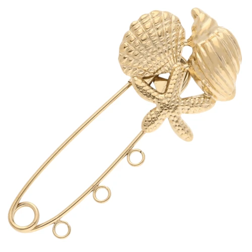 45 mm safety pin brooch with shells - 3 rings - 304 gold-plated stainless steel