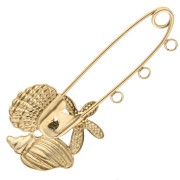 45 mm safety pin brooch with shells - 3 rings - 304 gold-plated stainless steel