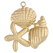 Starfish and shell pendant 22x20 mm - 304 stainless steel, gold-plated x1