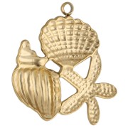 Starfish and shell pendant 22x20 mm - 304 stainless steel, gold-plated x1