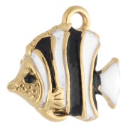 Striped fish charm 12 mm epoxy resin - 304 stainless steel Gold - White - Black x1