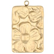 Rectangular pendant 29x19 mm with embossed flower motif - 304 Gold stainless steel x1