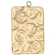 Rectangular pendant 29x19 mm with embossed flower motif - 304 Gold stainless steel x1