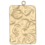 Rectangular pendant 29x19 mm with embossed flower motif - 304 Gold stainless steel x1