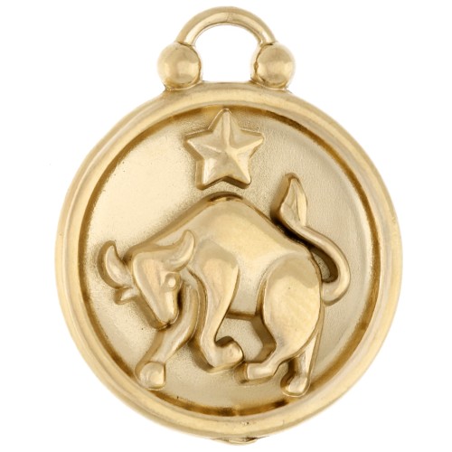Round reversible charm 17 mm zodiac sign Taurus - Stainless steel 304 Gilded x1