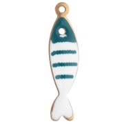 18.5x5 mm Striped Fish Charm in Epoxy Resin - 304 Gold Stainless Steel - Petroleum x1