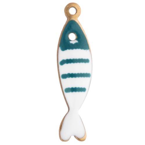 18.5x5 mm Striped Fish Charm in Epoxy Resin - 304 Gold Stainless Steel - Petroleum x1