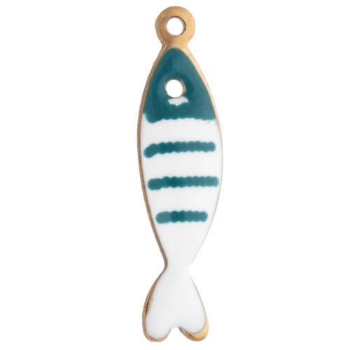 18.5x5 mm Striped Fish Charm in Epoxy Resin - 304 Gold Stainless Steel - Petroleum x1