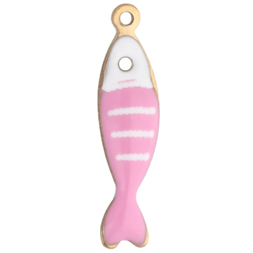 Striped fish charm 18.5x5 mm in epoxy resin - 304 Gold stainless steel - Pink x1