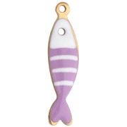 18.5x5 mm Striped Fish Charm in Epoxy Resin - 304 Gold Stainless Steel - Lilac x1