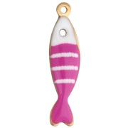18.5x5 mm Striped Fish Charm in Epoxy Resin - 304 Gold Stainless Steel - Fuchsia x1