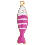 18.5x5 mm Striped Fish Charm in Epoxy Resin - 304 Gold Stainless Steel - Fuchsia x1