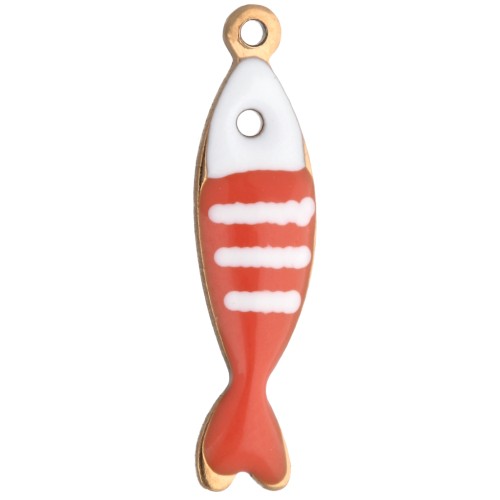 Striped fish charm 18.5x5 mm in epoxy resin - 304 Gold stainless steel - Orange x1