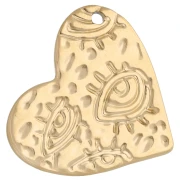 Hammered heart pendant 27x24 mm - eye motif - 304 Gold stainless steel x1