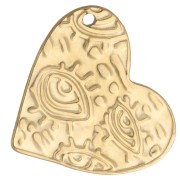 Hammered heart pendant 27x24 mm - eye motif - 304 Gold stainless steel x1