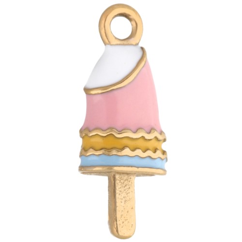19x7 mm ice charm with epoxy resin - 304 Gold stainless steel - Light pink