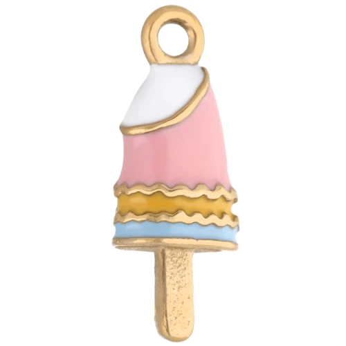 19x7 mm ice charm with epoxy resin - 304 Gold stainless steel - Light pink