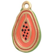 16x10 mm papaya charm in epoxy resin - 304 stainless steel Gold - Orange - Green x1
