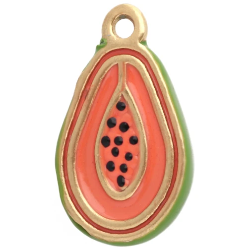 16x10 mm papaya charm in epoxy resin - 304 stainless steel Gold - Orange - Green x1