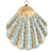 Shell pendant 35.5x31 mm and epoxy resin - 304 Gold stainless steel - Sky blue|raw }}