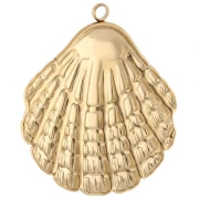 Shell pendant 35.5x31 mm and epoxy resin - 304 Gold stainless steel - Sky blue