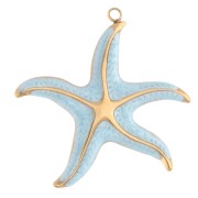 Starfish pendant 32.5x35 mm epoxy resin - 304 Gold stainless steel - Sky blue