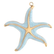 Starfish pendant 32.5x35 mm epoxy resin - 304 Gold stainless steel - Sky blue