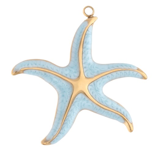 Starfish pendant 32.5x35 mm epoxy resin - 304 Gold stainless steel - Sky blue