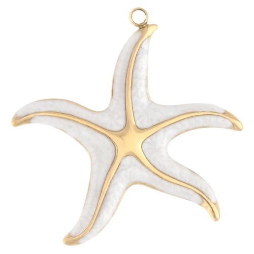 Starfish pendant 32.5x35 mm with epoxy resin - 304 Gold stainless steel - White
