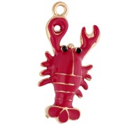 Lobster pendant 22x10 mm with epoxy resin - 304 Gold stainless steel - Red x1|raw }}