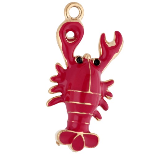 Lobster pendant 22x10 mm with epoxy resin - 304 Gold stainless steel - Red x1