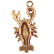 Lobster pendant 22x10 mm with epoxy resin - 304 Gold stainless steel - Red x1