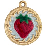 Round 20 mm burr motif pendant with epoxy resin - 304 stainless steel, gold-plated - Red