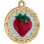 Round 20 mm burr motif pendant with epoxy resin - 304 stainless steel, gold-plated - Red