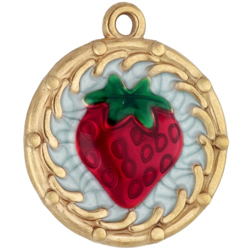 Round 20 mm burr motif pendant with epoxy resin - 304 stainless steel, gold-plated - Red
