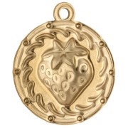 Round 20 mm burr motif pendant with epoxy resin - 304 stainless steel, gold-plated - Red