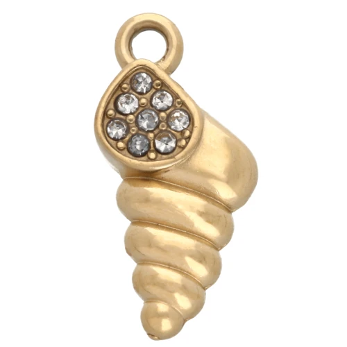 15x7 mm shell charm with rhinestones - 304 Gold stainless steel - Crystal x1