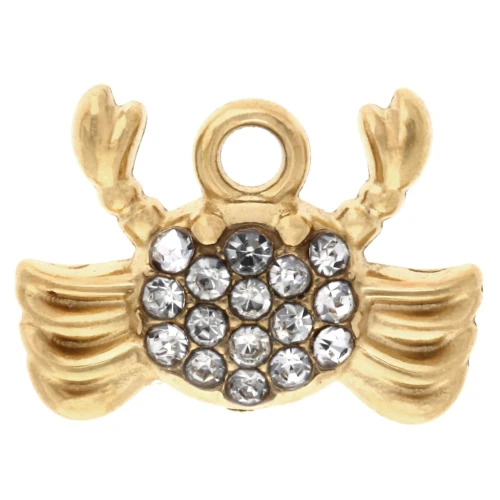 Crab charm 9x12 mm with rhinestones - 304 Gold stainless steel - Crystal x1