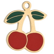 Charm cherries 14x12.5 mm with epoxy resin - Stainless steel 304 Gilded - Red x1|raw }}